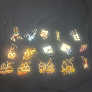 Lot of 15 pairs homemade dangle drop bead earrings